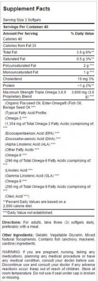 Picture of Maximum Strength Triple Omega 3-6-9 Fish, Flax & Borage Oils 120 softgels