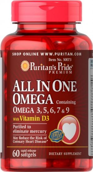 Picture of All in One Omega 3,5,6,7,9 + Vitamin D3 60 Softgels