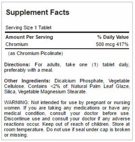 Picture of Chromium Picolinate 500 mcg Yeast Free 100 Tablets